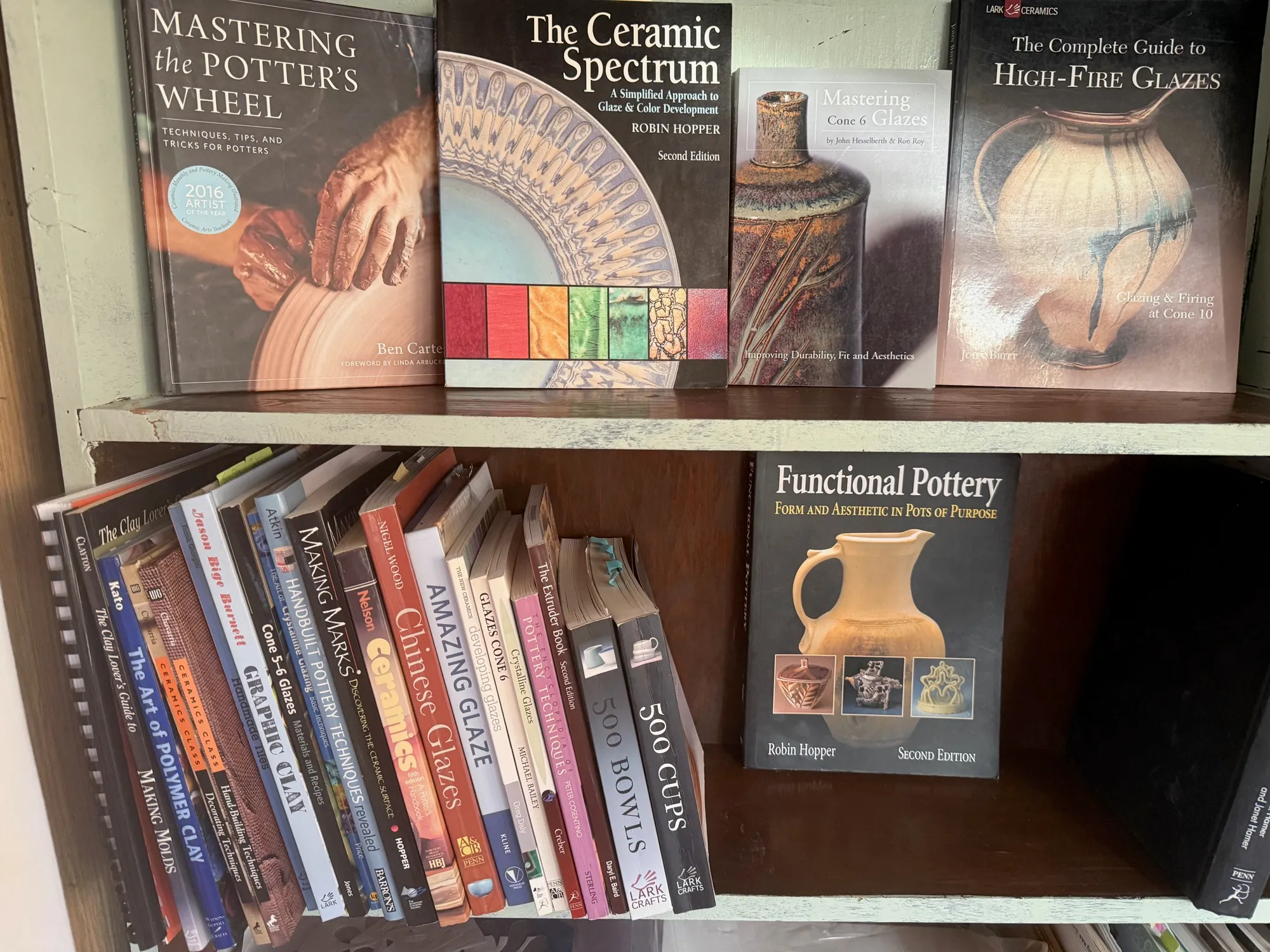 Bookshelf of pottery and glaze books