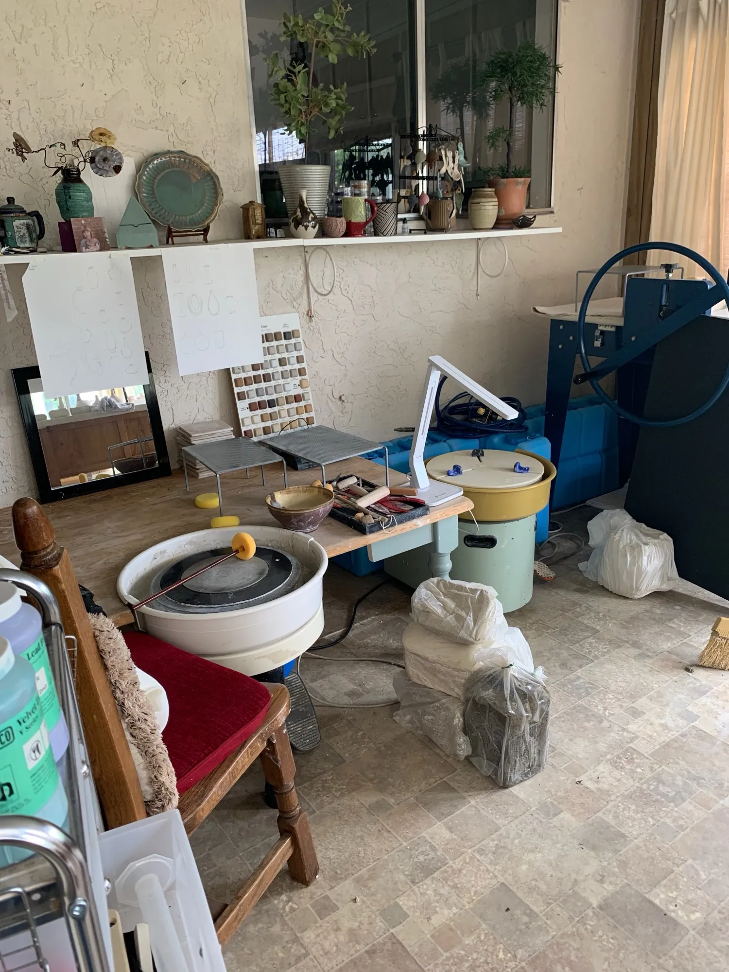 Pottery wheel set up in the studio